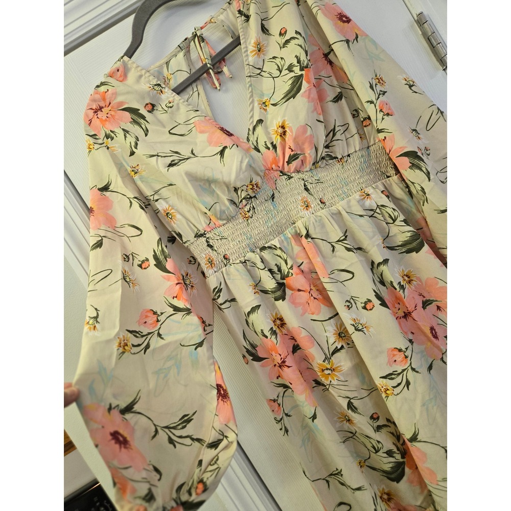 Salt & Sugar Floral High Low Maxi Dress Pink Yellow Smocked Waist Back Cutout XL